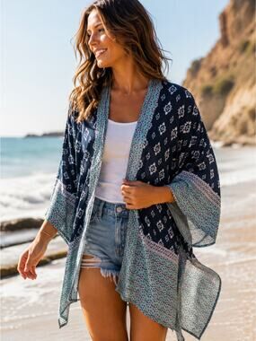 Knox Rose Medallion Print Open Front Kimono XL XXL